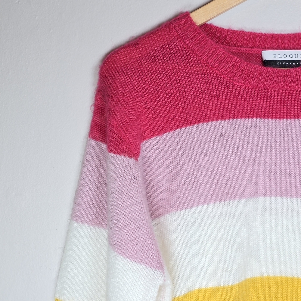 Eloquii Stripe Colorblock Fuzzy Knit Sweater Acrylic Sz 18-20 Balloon Sleeve - Picture 7 of 13